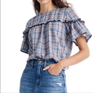 Madewell Ruffle Yoke Top in Plaid NWOT size medium